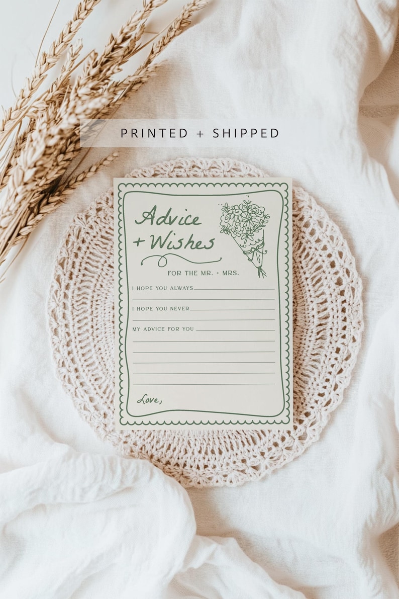 Printed and shipped advice and wishes for the mr and mrs game