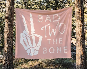 Bad TWO the Bone Girl Birthday Backdrop | Pink Bad 2 the Bone Birthday Party Decor Large Banner Sign S367
