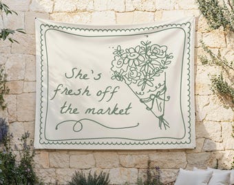 Fresh off the Market Backdrop | Green Hand Drawn Farmer&#39;s Market Bridal Shower Decor | She&#39;s Fresh off the Market S848