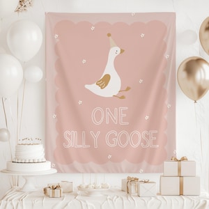 One Silly Goose Birthday Backdrop | Girl One Silly Goose 1st Birthday Party Fabric Banner Decor | Goose Large Flag Sign S830