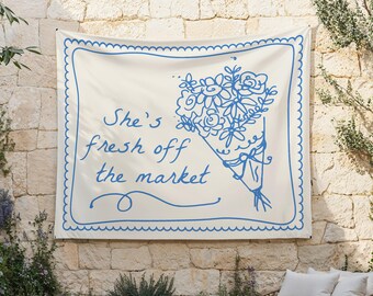 Fresh off the Market Backdrop | Hand Drawn Farmer&#39;s Market Bridal Shower Decor | She&#39;s Fresh off the Market Fabric Banner S748