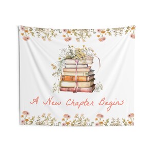 A New Chapter Begins Backdrop | Her Next Chapter Book Bridal Shower Fabric Banner Decor | She's Starting Her Next Chapter S776 image 4