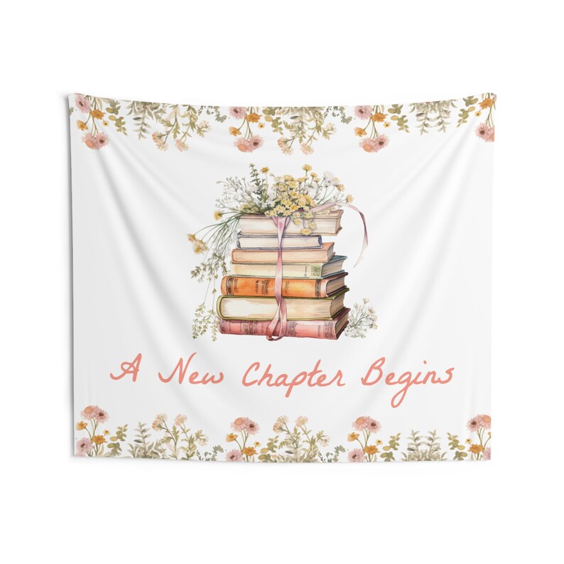 A New Chapter Begins Backdrop | Her Next Chapter Book Bridal Shower Fabric Banner Decor | She's Starting Her Next Chapter S776 image 4