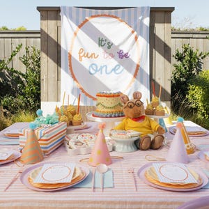 It's Fun to Be One Birthday Backdrop - Personalized 1st Birthday Theme Banner Party Decor Tapestry S976 image 3