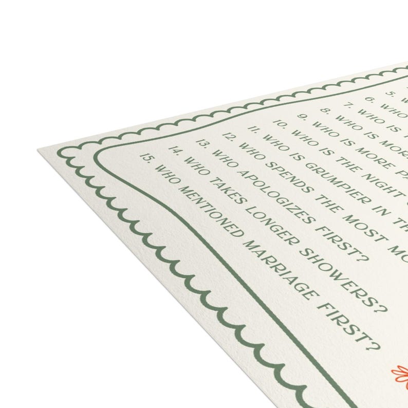 PRINTED + SHIPPED Bride or Groom Game Card for Fresh off the Market Bridal Shower - Green Love in Bloom Wedding Shower Game S848 image 5