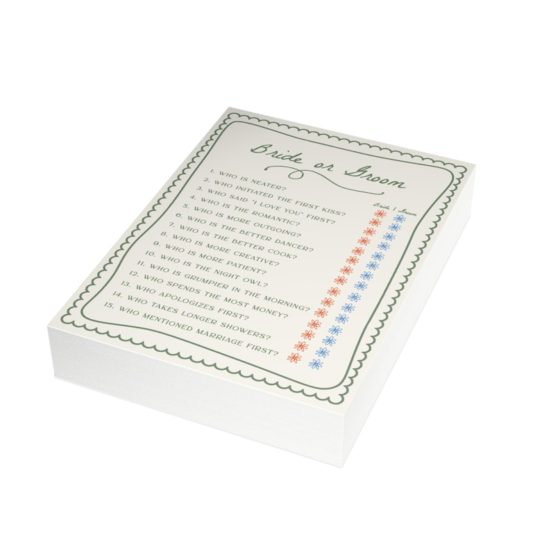 PRINTED + SHIPPED Bride or Groom Game Card for Fresh off the Market Bridal Shower - Green Love in Bloom Wedding Shower Game S848 image 6