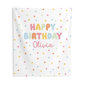 Happy Birthday Backdrop - Polka Dot Personalized Girl Birthday Banner - Whimsy Large Fabric Flag S1012 image 7