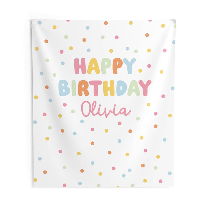 Happy Birthday Backdrop - Polka Dot Personalized Girl Birthday Banner - Whimsy Large Fabric Flag S1012 image 7