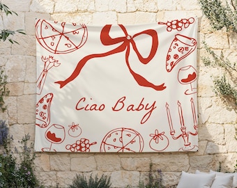 Ciao Baby Backdrop | Hand Drawn Italian Pizza Baby Shower Decor | Pizza and Wine Shower Banner S761