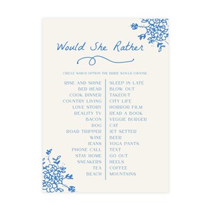 PRINTED + SHIPPED Would She Rather Game for Fresh off the Market Bridal Shower | Love in Bloom Wedding Shower Activity S748 image 3