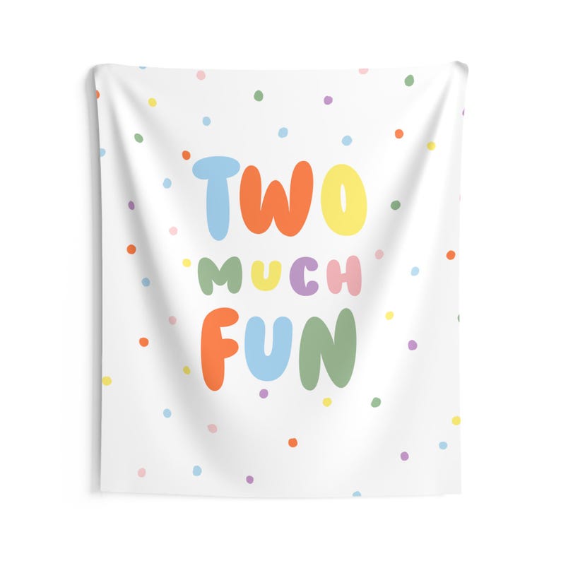Two Much Fun Birthday Backdrop - 2nd Birthday Theme Banner Party Decor Tapestry S987 image 4