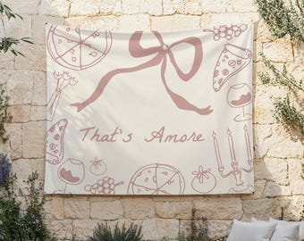 That's Amore Backdrop | Hand Drawn Italian Pizza Bridal Shower Fabric Banner | Pink Pizza and Wine Shower Decor S861