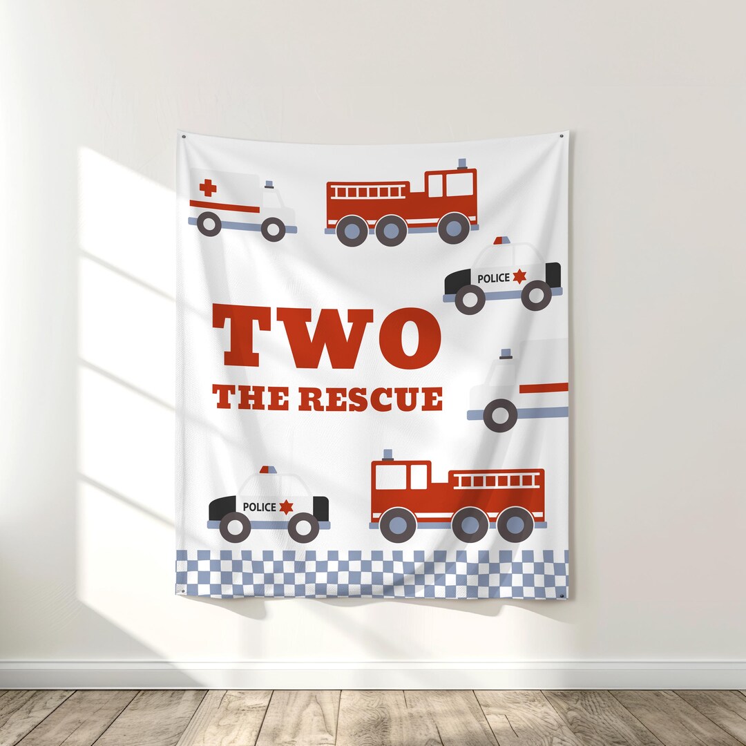 Two The Rescue Backdrop Two the Rescue Birthday Backdrop | Emergency Vehicle Birthday Party ...