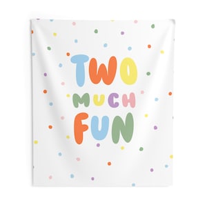Two Much Fun Birthday Backdrop - 2nd Birthday Theme Banner Party Decor Tapestry S987 image 5