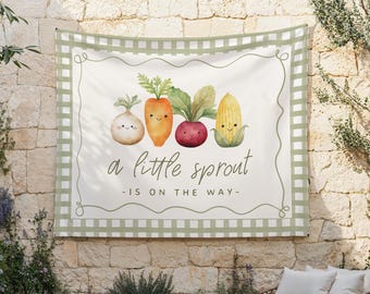 A Little Sprout Backdrop | Farmer's Market Baby Shower Fabric Flag Decor | Little Sprout is on the Way Vegetable Baby Shower Banner S807
