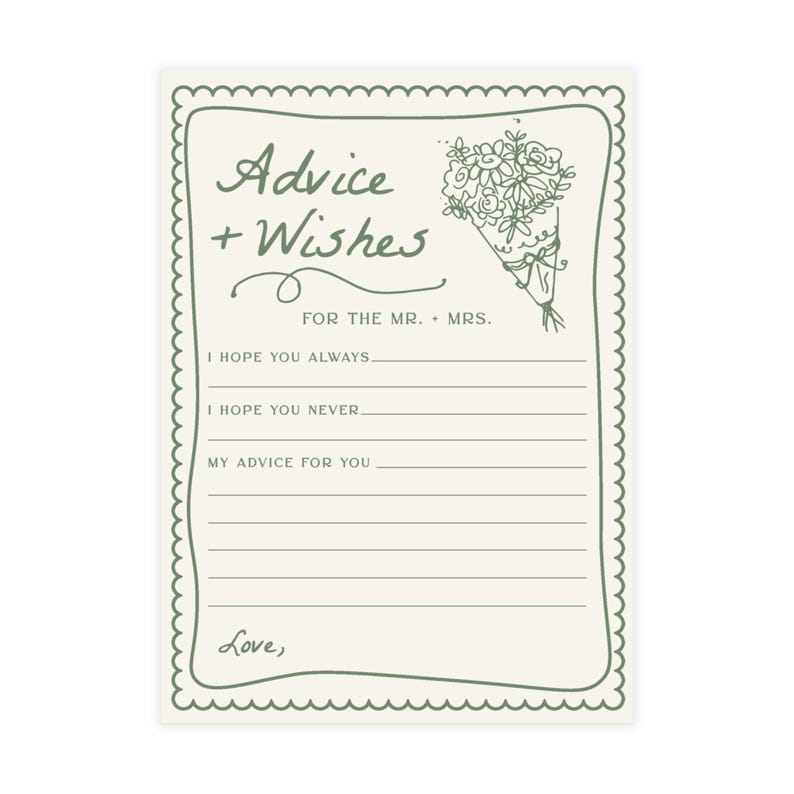 PRINTED + SHIPPED Advice & Wishes Card for Fresh off the Market Bridal Shower | Love in Bloom Wedding Shower Game S848 image 3