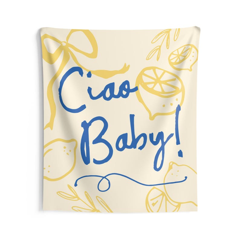 Fondo para baby shower Ciao / Decoración de tela para baby shower con limón / Letrero grande con la bandera "Ciao Baby" de cítricos italianos S894 imagen 4