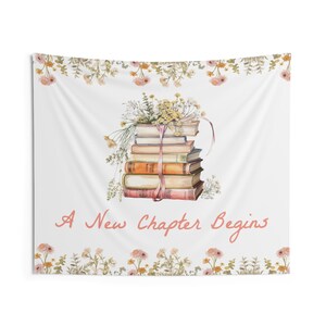 A New Chapter Begins Backdrop | Her Next Chapter Book Bridal Shower Fabric Banner Decor | She's Starting Her Next Chapter S776 image 3