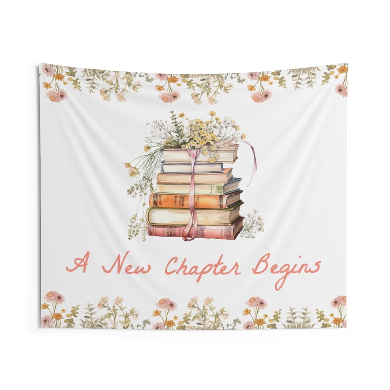 A New Chapter Begins Backdrop | Her Next Chapter Book Bridal Shower Fabric Banner Decor | She's Starting Her Next Chapter S776 image 3