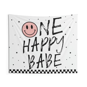 Ein Happy Babe Geburtstag Kulisse | Rosa Geburtstag Girlande Happy Face Girlande | Ein Happy Babe ersten Geburtstag Party Dekor Wandbehang