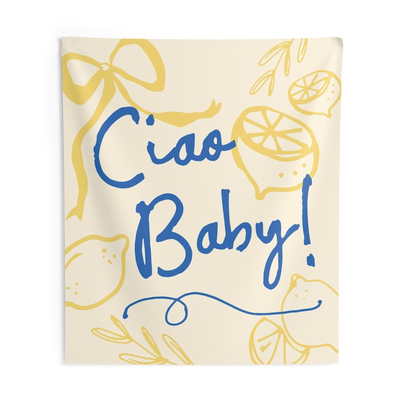 Fondo para baby shower Ciao / Decoración de tela para baby shower con limón / Letrero grande con la bandera "Ciao Baby" de cítricos italianos S894 imagen 5