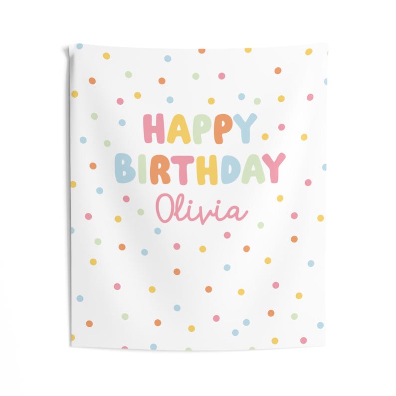 Happy Birthday Backdrop - Polka Dot Personalized Girl Birthday Banner - Whimsy Large Fabric Flag S1012 image 5