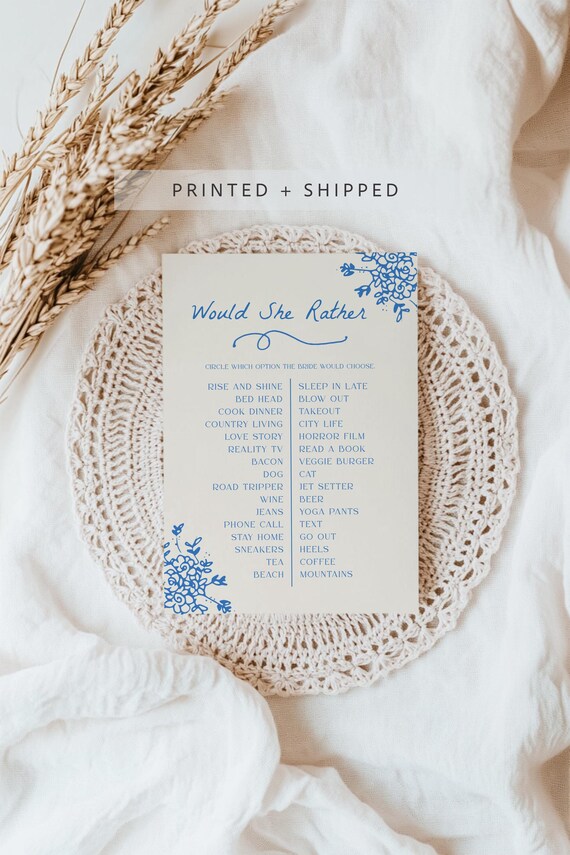 PRINTED + SHIPPED Would She Rather Game for Fresh off the Market Bridal Shower | Love in Bloom Wedding Shower Activity S748