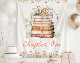 Chapter One Birthday Backdrop | Book Themed 1st Birthday Fabric Banner Decor | Library Birthday Party Large Flag Sign S776