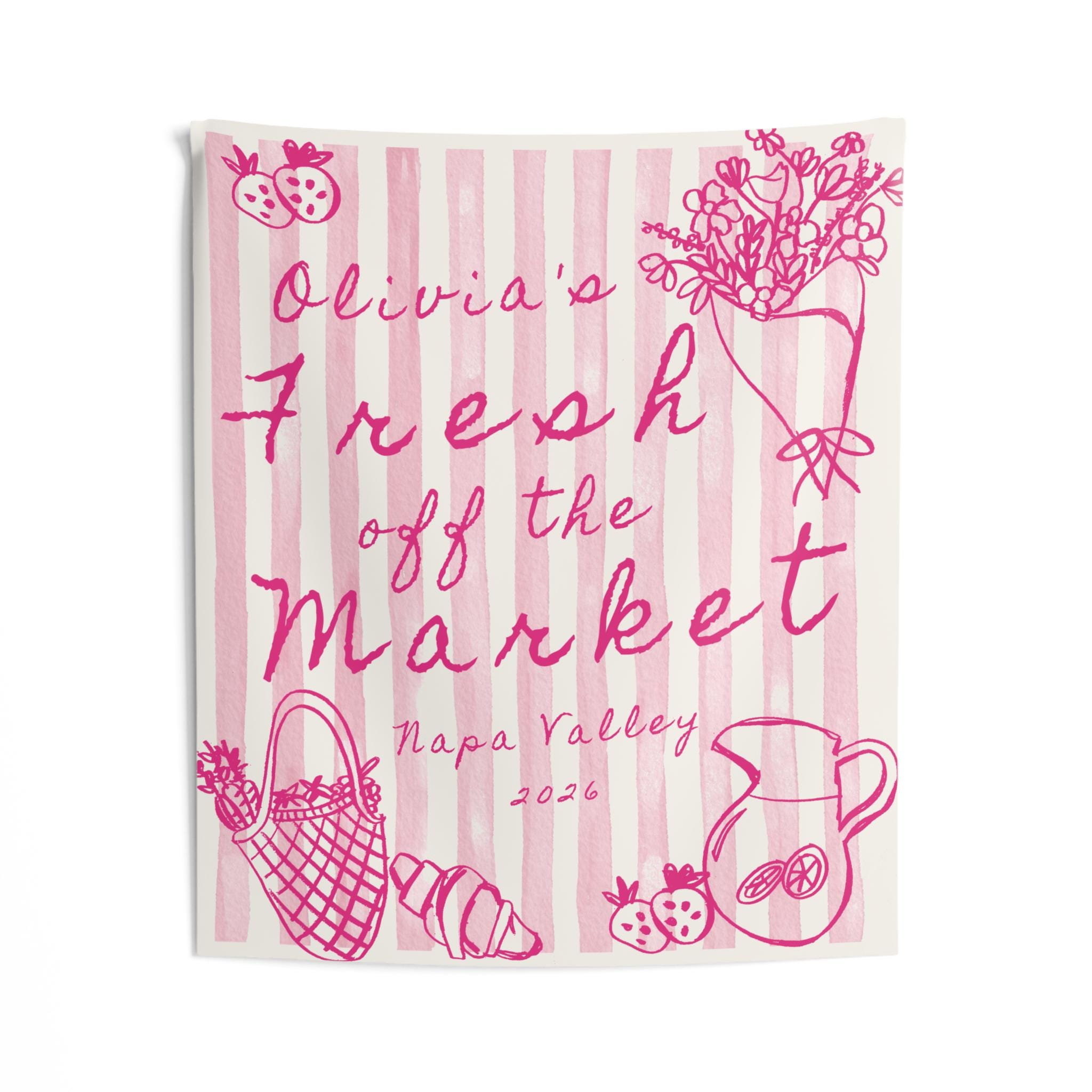 Sfondo Fresco dal mercato / Decorazione per addio al nubilato rosa disegnata a mano con tema Mercato contadino / È fresca dal mercato S752 - Italia