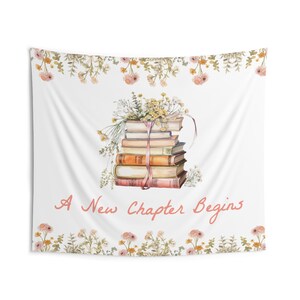 A New Chapter Begins Backdrop | Her Next Chapter Book Bridal Shower Fabric Banner Decor | She's Starting Her Next Chapter S776 image 2
