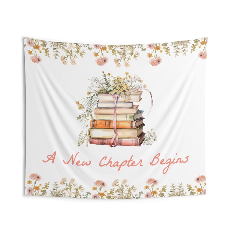 A New Chapter Begins Backdrop | Her Next Chapter Book Bridal Shower Fabric Banner Decor | She's Starting Her Next Chapter S776 image 2
