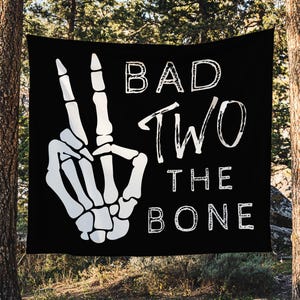 Bad TWO the Bone Birthday Backdrop | Bad 2 the Bone Party Large Fabric Banner Sign | Bad Two the Bone Birthday Party Decor Tapestry S366
