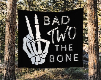 Bad TWO the Bone Birthday Backdrop | Bad 2 the Bone Party Large Fabric Banner Sign | Bad Two the Bone Birthday Party Decor Tapestry S366