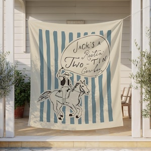 Rootin' Two-tin Birthday Backdrop - Personalized Cowboy Rodeo 2nd Birthday Banner - Large Fabric Flag  S994