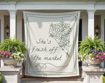 Fresh off the Market Backdrop | Hand Drawn Farmer&#39;s Market Bridal Shower Decor | She&#39;s Fresh off the Market S848