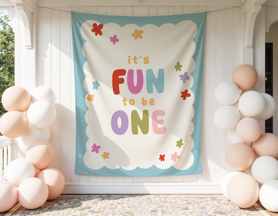It's Fun to Be One Birthday Backdrop - Girl 1st Birthday Theme Banner Party Decor Tapestry S1015