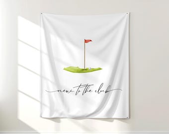 Fondo para baby shower de golf / Pancarta decorativa de tela para baby shower "Nuevo en el club" / Letrero grande de bandera para baby shower de golf S800