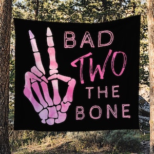 Bad TWO the Bone Birthday Backdrop in Pink | Girl Bad 2 the Bone Party Large Banner Sign Birthday Party Decor Wall Tapestry S609