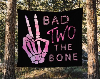 Bad TWO the Bone Birthday Backdrop in Pink | Girl Bad 2 the Bone Party Large Banner Sign Birthday Party Decor Wall Tapestry S609
