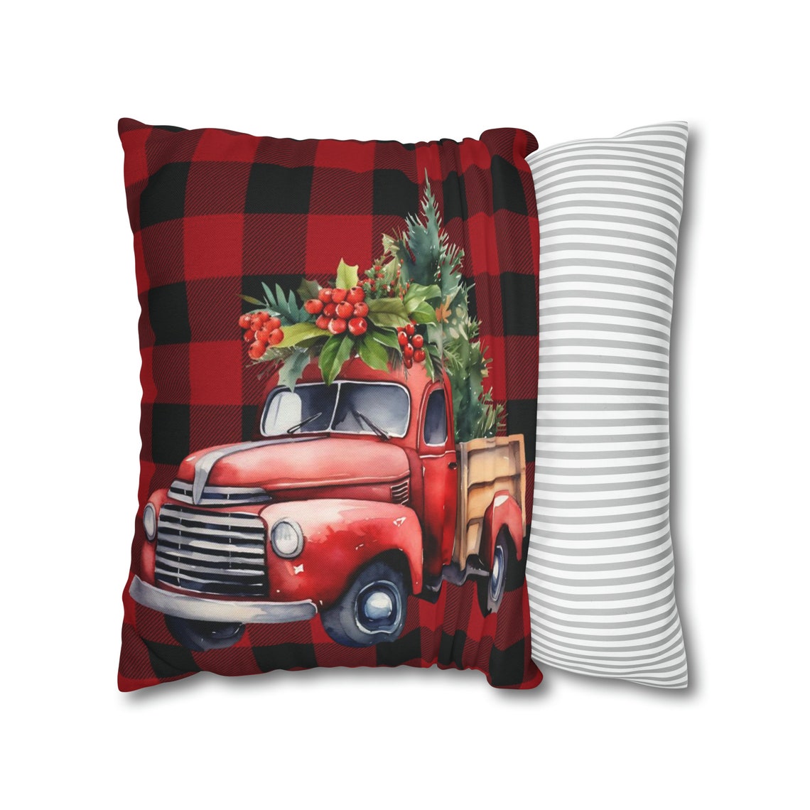 Farmhouse Christmas Throw Pillow Cover Red Plaid With Red Etsy