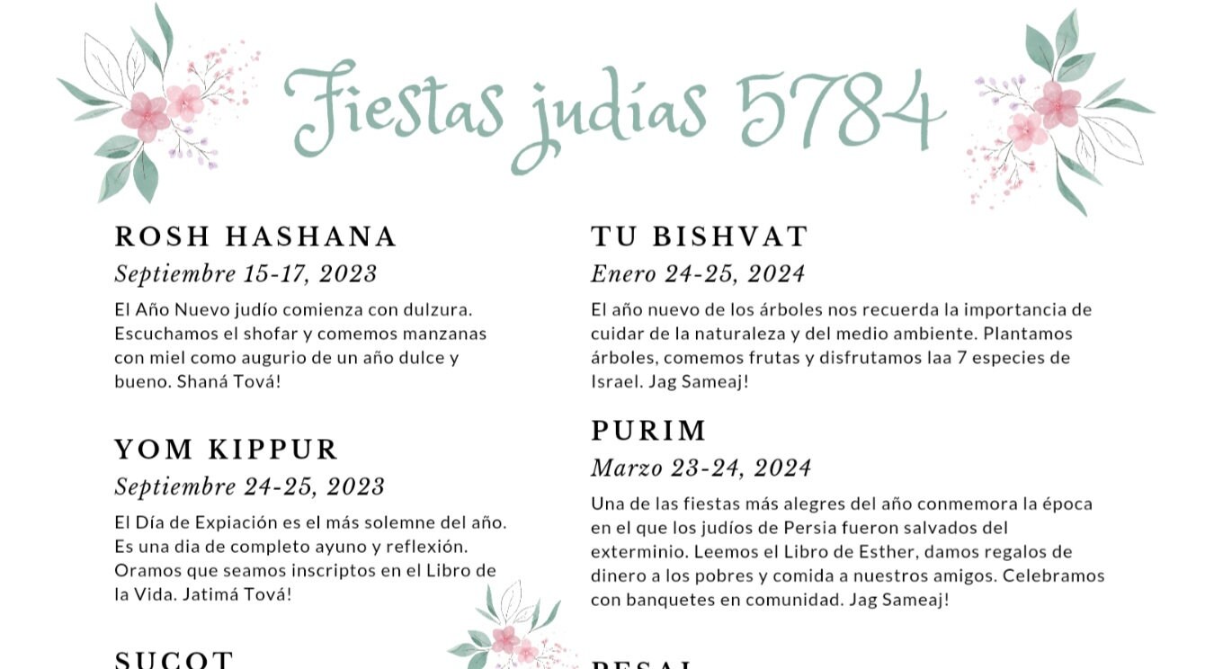 Calendario de Fiestas Judías 5874 20232024 para imprimir Etsy España
