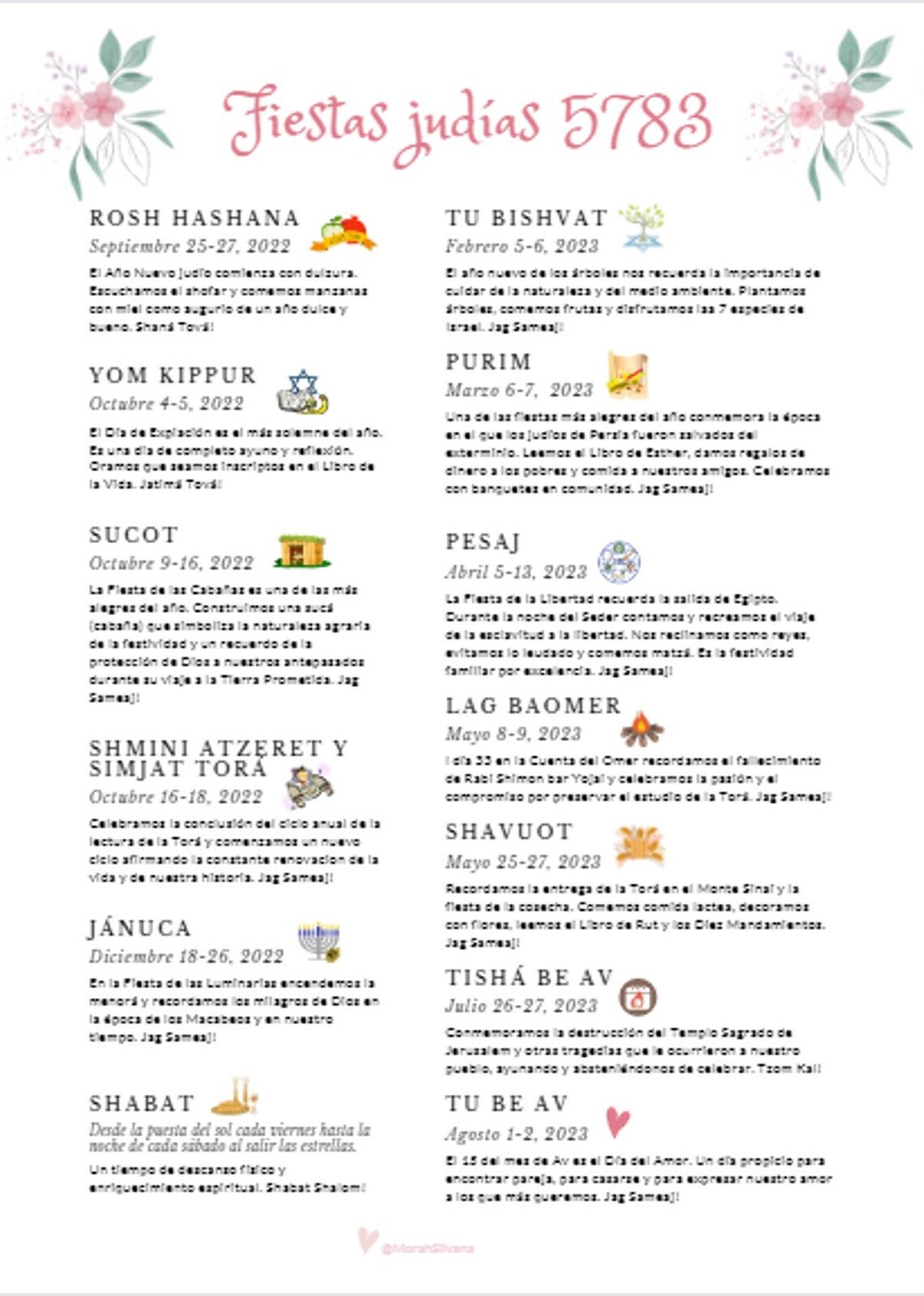 Jewish Holidays Calendar 5783 20222023 Etsy México