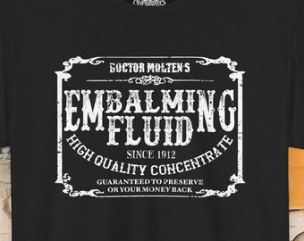 Embalming Fluid Shirt Gothic Horror Shirt Halloween Tee Macabre Occult Shirt Gift For Horror Fan XS-5X Unisex Ladies Long Sleeve Hoodie