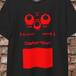 Maglietta con pedale per chitarra, nera, distorsione, vintage, minimal rock, regalo per chitarristi, metallari, amanti della musica, musicisti rock, maglietta grafica