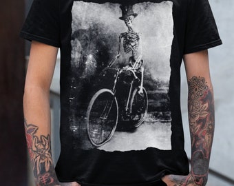Vintage Skeleton T-Shirt Riding Bike Black Goth Spooky Tee Halloween Skeleton Shirt Gift for Goth Fans Bike Lovers Halloween Fans