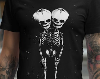 Two Headed Skeleton Unisex T-shirt, Macabre Goth Shirt, Punk Skull Tee, Horror Graphic Shirt, Metal Style Oddity Shirt, Skeleton Tshirt Gift