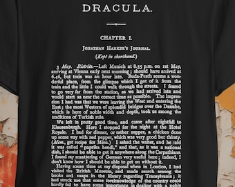Dracula Shirt First Page Bram Stoker Ladies Hoodie Vlad Tepes Black Gothic Tee Bella Canvas Dark Academia Vampire Horror Gift Readers Goths