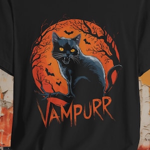 Vampurr Cat T-shirt | Horror Cat Tee | Bella + Canvas Unisex | Funny Graphic | Vampire Kitty Shirt | Halloween Cat Design | Gothic Cat Gift