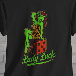 Lady Luck T-shirt Rockabilly Pin Up Girl Black Tee Retro Tattoo Style Vintage Shirt Punk Rock Shirt Gift For Rockabilly Lover