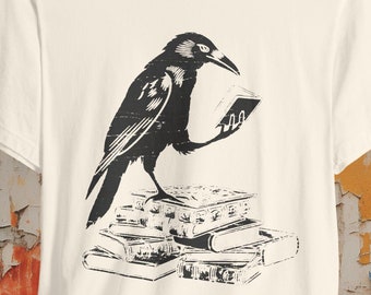 Raven T-shirt Book Lover Black Tee Crow Shirt Gothic Fashion Bibliophile Gift Birdwatching Tee Dark Academia Literature Shirt